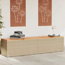   vidaXL bézs polyrattan és akácfa kerti tárolóláda 220 x 50 x 54 cm