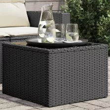   vidaXL fekete polyrattan üveglapos kerti asztal 55 x 55 x 37 cm