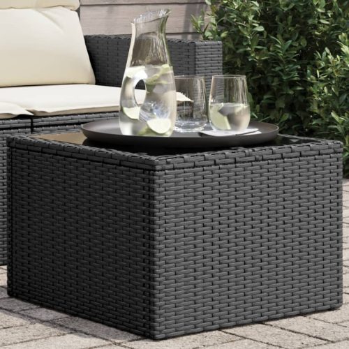 vidaXL fekete polyrattan üveglapos kerti asztal 55 x 55 x 37 cm