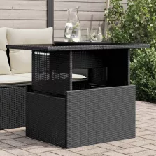  vidaXL fekete polyrattan üveglapos kerti asztal 100 x 55 x 73 cm