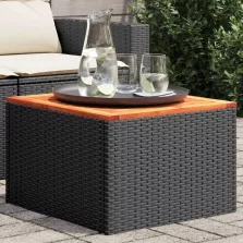   vidaXL fekete polyrattan és akácfa kerti asztal 55x55x37 cm