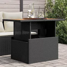   vidaXL fekete polyrattan és akácfa kerti asztal 100 x 55 x 73 cm