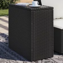   vidaXL fekete polyrattan üveglapos kerti kisasztal 58 x 27,5 x 55 cm