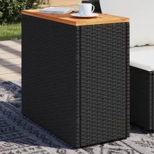   vidaXL fekete polyrattan kerti kisasztal fa asztallappal 58x27,5x55 cm