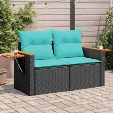   vidaXL kétszemélyes fekete polyrattan kerti kanapé párnákkal