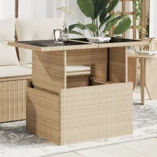   vidaXL bézs polyrattan üveglapos kerti asztal 100 x 55 x 73 cm