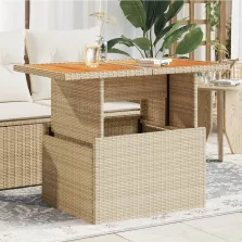  vidaXL bézs polyrattan és akácfa kerti asztal 100 x 55 x 73 cm