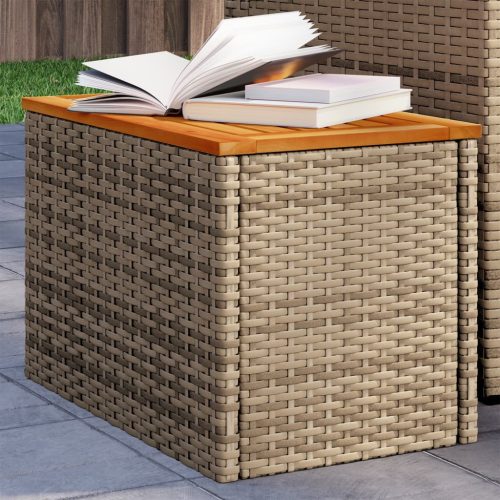 vidaXL 2 db bézs polyrattan és tömör fa kerti kisasztal 55x34x37 cm