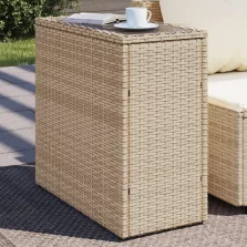   vidaXL bézs polyrattan kerti kisasztal üveg asztallappal 58x27,5x55 cm