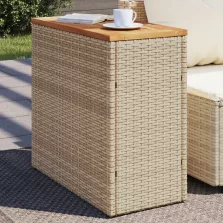   vidaXL bézs polyrattan kerti kisasztal fa asztallappal 58x27,5x55 cm
