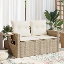   vidaXL 2 személyes bézs polyrattan kerti kanapé párnával