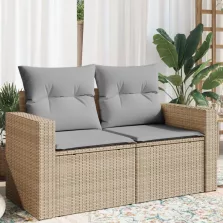   vidaXL 2 személyes bézs polyrattan kerti kanapé párnával