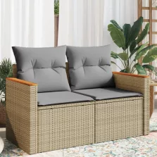   vidaXL 2 személyes bézs polyrattan kerti kanapé párnával