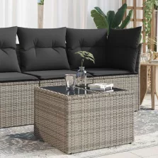   vidaXL szürke polyrattan üveglapos kerti asztal 55 x 55 x 37 cm