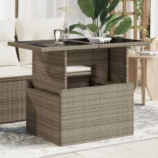   vidaXL szürke polyrattan üveglapos kerti asztal 100x55x73 cm