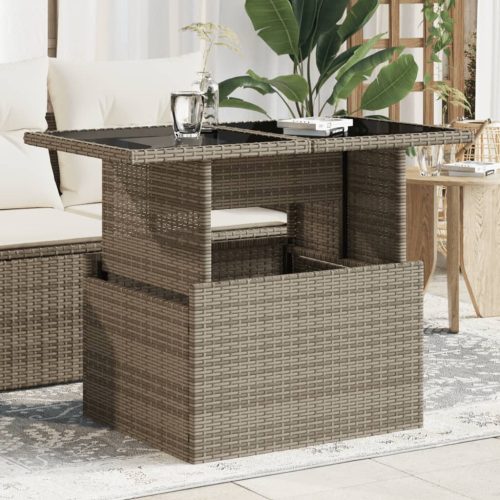 vidaXL szürke polyrattan üveglapos kerti asztal 100x55x73 cm