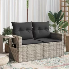   vidaXL 2 személyes szürke polyrattan kerti kanapé párnával