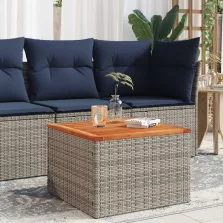   vidaXL szürke polyrattan és akácfa kerti asztal 55 x 55 x 37 cm
