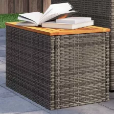   vidaXL 2 db szürke polyrattan és tömör fa kerti kisasztal 55x34x37 cm