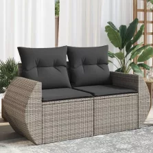   vidaXL 2 személyes szürke polyrattan kerti kanapé párnával