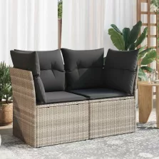   vidaXL 2 személyes világosszürke polyrattan kerti kanapé párnával