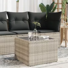   vidaXL világosszürke polyrattan üveglapos kerti asztal 55x55x37 cm