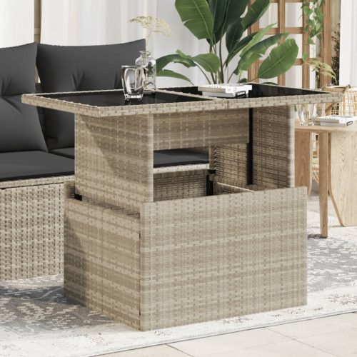 vidaXL szürke polyrattan üveglapos kerti asztal 100x55x73 cm