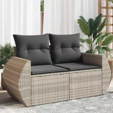   vidaXL 2 személyes világosszürke polyrattan kerti kanapé párnával