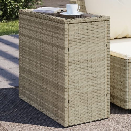 vidaXLvilágosszürke polyrattan kerti kisasztal üveg lappal58x27,5x55cm