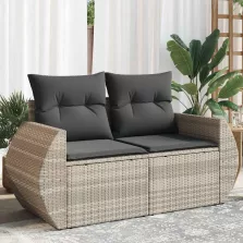   vidaXL 2 személyes világosszürke polyrattan kerti kanapé párnával