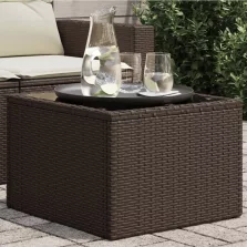   vidaXL barna polyrattan üveglapos kerti asztal 55 x 55 x 37 cm