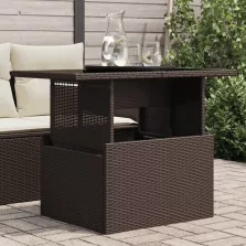   vidaXL barna polyrattan üveglapos kerti asztal 100 x 55 x 73 cm