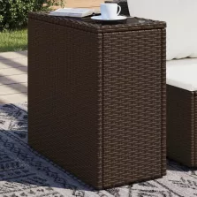   vidaXL barna polyrattan kerti kisasztal üveg lappal 58 x 27,5 x 55 cm