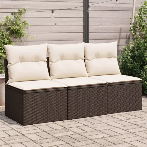 vidaXL 3 személyes barna polyrattan kerti kanapé párnával