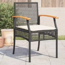   vidaXL 4 db fekete polyrattan és akácfa kerti szék párnákkal