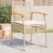   vidaXL 4 db bézs polyrattan és akácfa kerti szék párnákkal