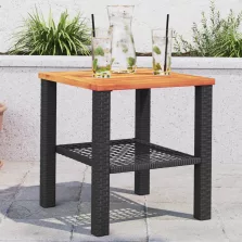   vidaXL fekete polyrattan és akácfa kerti asztal 40 x 40 x 42 cm