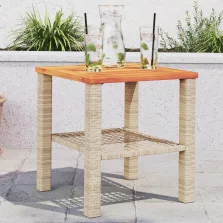   vidaXL bézs polyrattan és akácfa kerti asztal 40 x 40 x 42 cm