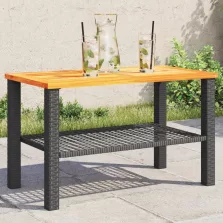   vidaXL fekete polyrattan és akácfa kerti asztal 70 x 38 x 42 cm