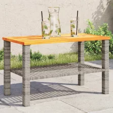   vidaXL szürke polyrattan és akácfa kerti asztal 70 x 38 x 42 cm