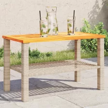   vidaXL bézs polyrattan és akácfa kerti asztal 70 x 38 x 42 cm
