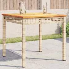   vidaXL bézs polyrattan és akácfa kerti asztal 80 x 80 x 75 cm