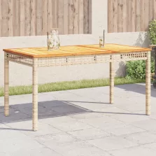   vidaXL bézs polyrattan és akácfa kerti asztal 140 x 80 x 75 cm