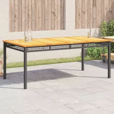   vidaXL fekete polyrattan és akácfa kerti asztal 180 x 90 x 75 cm