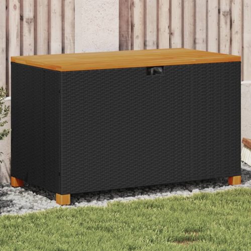 vidaXL fekete polyrattan és akácfa kerti tárolóláda 110 x 55 x 63 cm