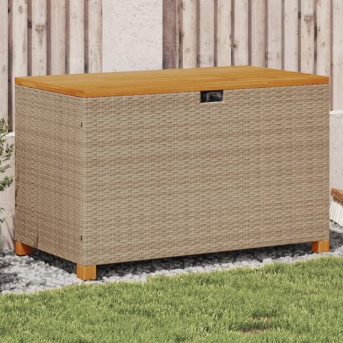 vidaXL bézs polyrattan és akácfa kerti tárolóláda 110 x 55 x 63 cm