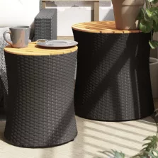   vidaXL 2 db fekete polyrattan kerti kisasztal fa asztallappal