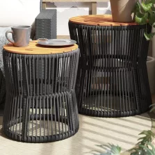   vidaXL 2 db fekete polyrattan kerti kisasztal fa asztallappal