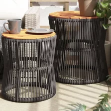   vidaXL 2 db szürke polyrattan kerti kisasztal fa asztallappal