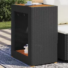   vidaXL fekete polyrattan kerti kisasztal fa asztallappal 60x40x75 cm